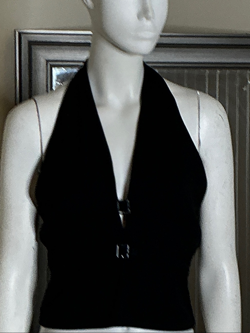 Reformation Black Halter Top with Front Buckles